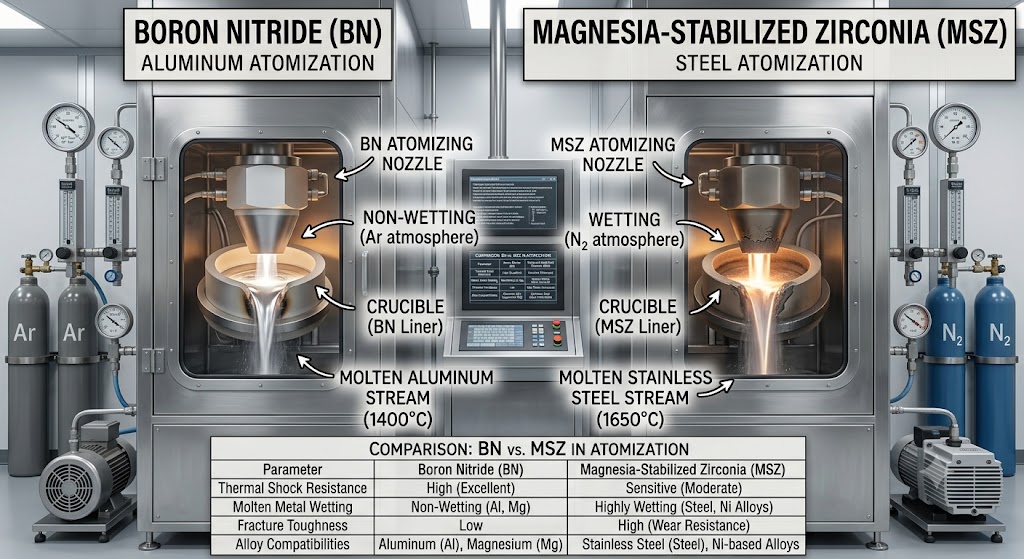 BN vs MSZ Ceramic Nozzles for Metal Atomization